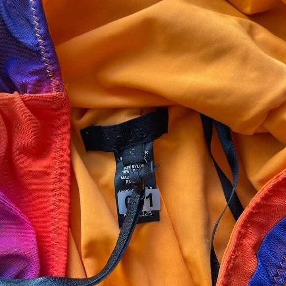 H:ours Revolve Bodysuit Lace Up Orange Blue Tie Dye Mesh Strappy Thong Top Small - Picture 11 of 13